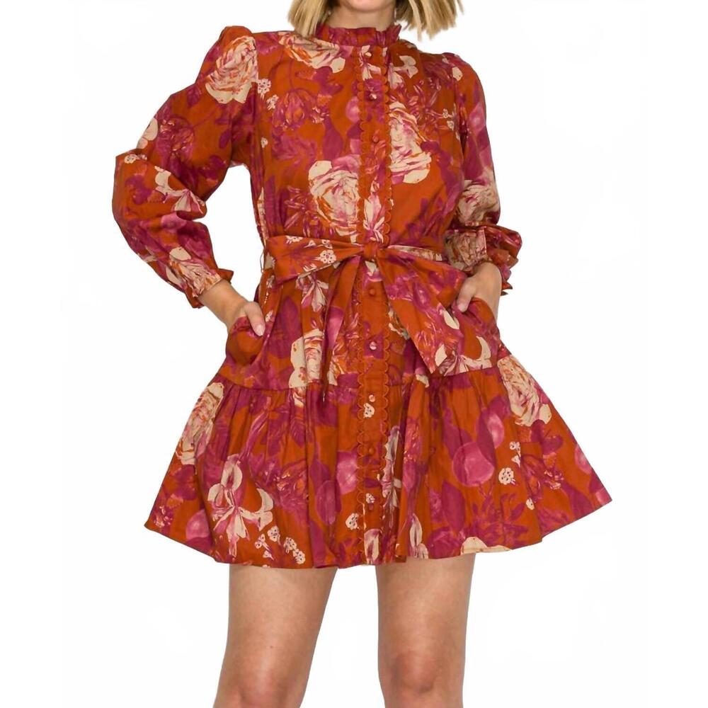 NEW LOVE WEDNESDAY rustic rose print mini dress in red